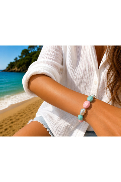 COCOSH TAKI Pink Blue Silver Beaded Flexible Design Bracelet
