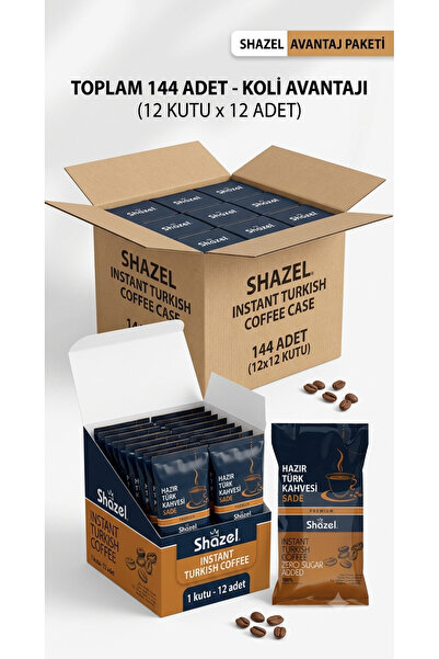 Shazel Hazır Türk Kahvesi Sade - 7 gr. (12 adet x 12 kutu) 144 Adet