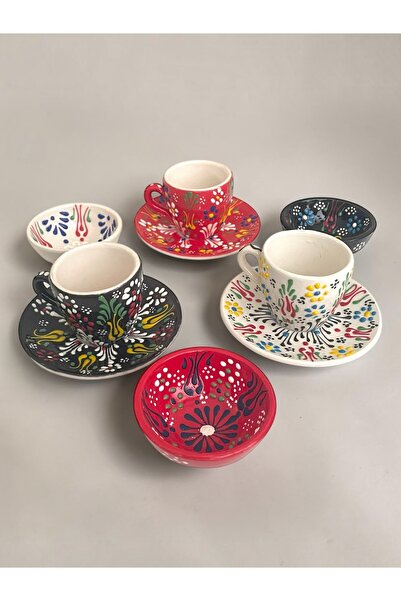 Artistic Quality Decorative 3-Person Tulip Design Fully Handmade Coffee Cup S...