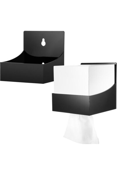 Slasa Acrylic Wall Mount Tissue Box Holder 2 Pcs Black 14x14x14.5 cm Shelf Set