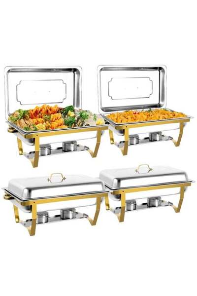 WALALLA Thickened 4-Piece Chafer Set Stainless Steel, Complete Buffet Warmer ...