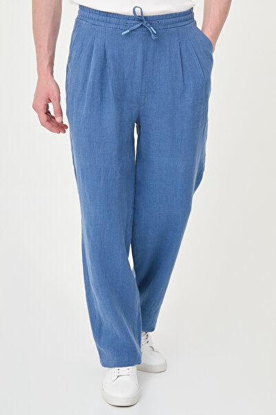 Mcr Straight Oversize Drawstring Elastic Waist 100% Linen Men's Trousers Indi...