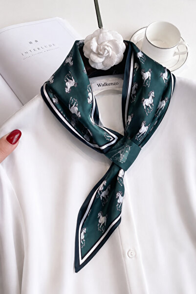Walkenzo Majesty Noble Horse Patterned Silky Textured Women's Tie Scarf – Nec...