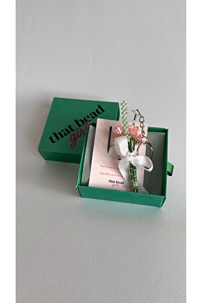 That Handmade Girl Pembe Lale Buket Anahtarlık Boncuk El Yapımı Çiçek Çanta A...