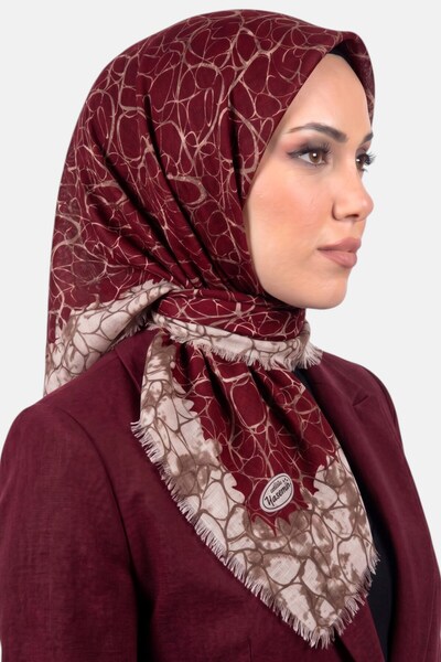 hadiora وشاح قطني مزخرف باللونين الأبيض والعنابي للنساء