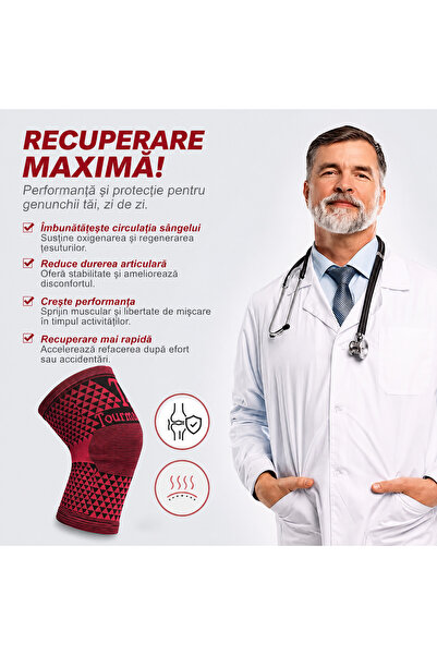 miraza Set 2 Genunchiere Compresive cu Turmalina, Suport Elastic Genunchi, Recuperare Articulatii, Artrita si Artroza, Marime Unica 37-50 cm