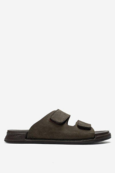 Dericlub Men's genuine leather strapped slippers hz 255 brown