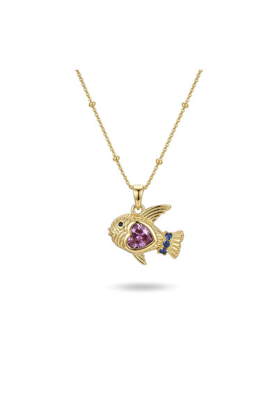 h&b design jewel قلادة على شكل سمكة على هيئة قلب من الفولاذ باللون الوردي