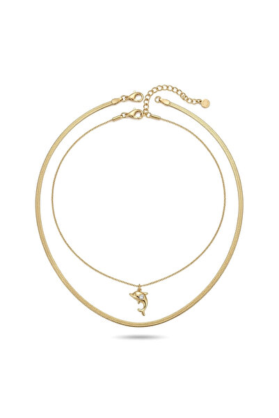 h&b design jewel Steel Gold Dolphin Detail 2-Piece Necklace