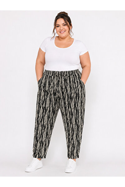 Trendline Trendy Women's Plus Size Oversized Patterned Elasticated Trousers