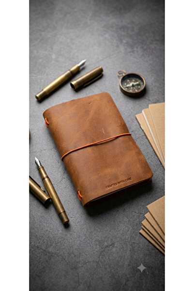 Srctech Handmade Genuine Leather A6 Light Brown Notebook Cover Case Fold-In M...
