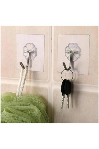 Kapı Duvar Askısı, Kendinden Yapışkanlı Şeffaf Askı, Güçlü Kapı Askısı, - Mutfak Banyo Askısı - Çok Amaçlı Kancalı Askı - 6X6cm 10 Adet
