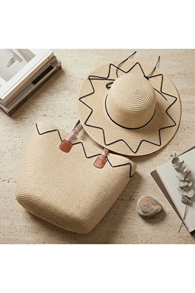Generic TOP Choice Elegant Woven Straw Beach Tote Bag with Matching Wide-Brim...
