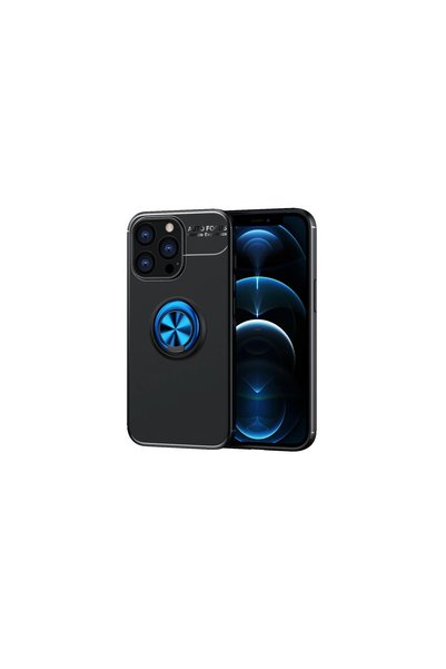 Generic Brand Apple iPhone 13 Pro Case with Ring Silicone - Black-Blue