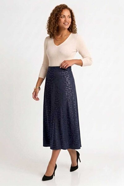 Butik Ara Boy A-Line High Waist Half Flared Leopard Pattern Elastic Waist Midi Skirt