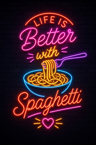 Lucena Decor de perete Neon Spaghetti Pictură MDF Decor pentru bucătărie și r...