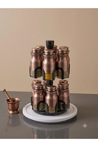 ABAREEK Two Tier Rotating Spice Rack and Organizer in Distinctive Rose Gold F...