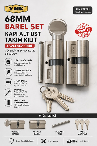 YMK Bilyalı Silindir Kilit Set Barel kilit SET 3 ANAHTAR 68 MM