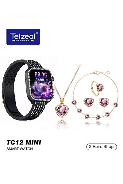 TELZEAL ساعة ذكية ألمانية TC12 ميني بشاشة منحنية 36 مم 2.5D مع 4 إكسسوارات مج...
