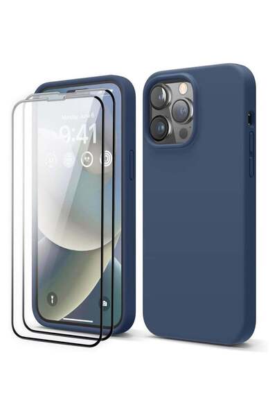 Generic [3 in 1] iPhone 15 Pro Case with 9H Tempered Glass, Liquid Silicone S...