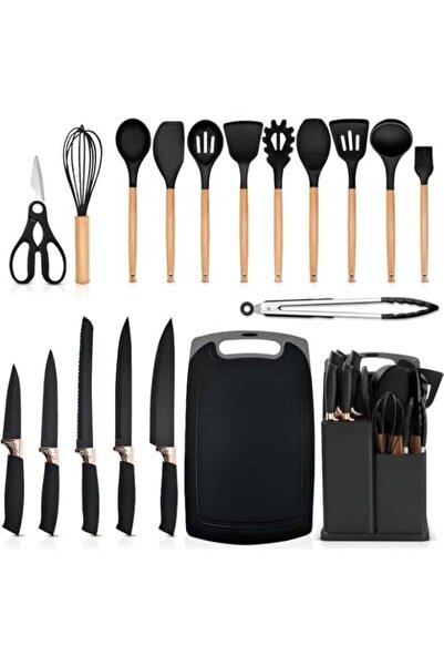 ELTRAZONE 19-Piece Silicone Kitchen Utensil Set with Stainless Steel Knives, ...