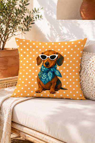Evmila Husă de pernă decorativă cu câine cu ochelari și buline, decor modern ...