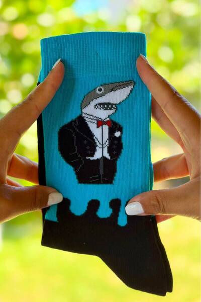 LouSocks Unisex Köpek Balığı Desenli Renkli Soket Çorap