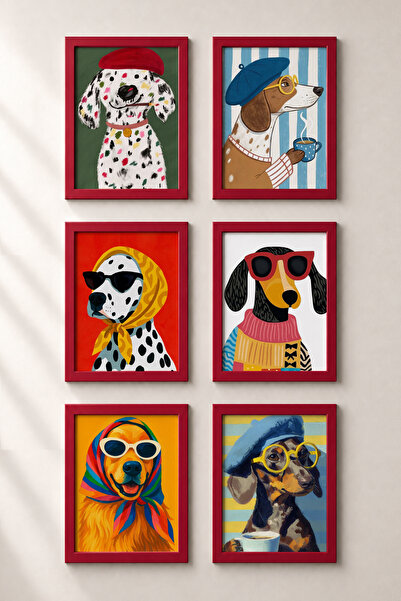 HOMEPACK 6 bucăți de tablouri înrămate din lemn roșu, poster înrămat, decor a...