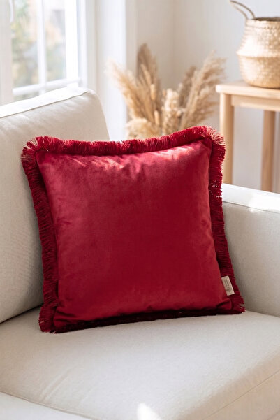 Alseko Concept Burgundy Floor, Burgundy Tasseled 43X43Cm 1 Piece Square Throw...