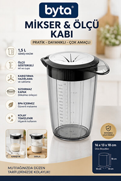 BYTA 1.5 Liter Mixer with Lid and Measuring Cup Mixing Dough Preparation Cont...