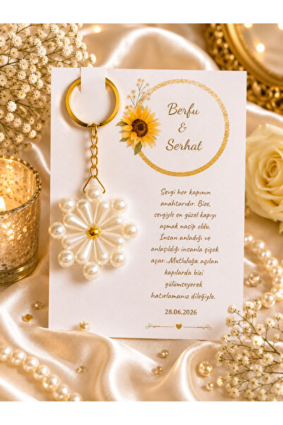 MyGift Söz, Nişan, Kına, Nikah, Düğün Hatırası 20 Adet Papatya Anahtarlık
