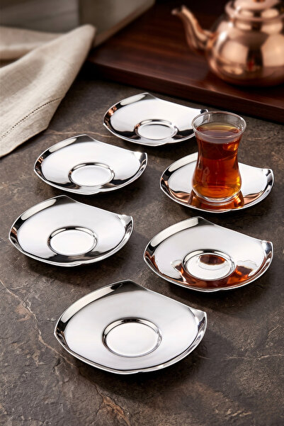 ÖzSa Home 6-Piece Areo Tea Plate Set - 18/10 Stainless Steel for 6 People