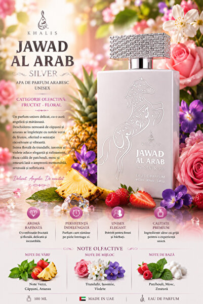 KHALIS Parfum Arabesc Unisex Jawad Al Arab Silver by 100 ml – Fructat Floral ...