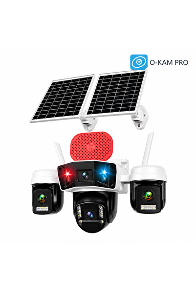 O-KAM PRO Wifi Solar Kamera 4 Lens 12Mp Sirenli Aov 4G Sim Kartlı OK-335 Premium