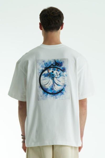 CANMODA Unisex bela Semazen i Mystical Line Art majica sa printom, 100% pamuk...