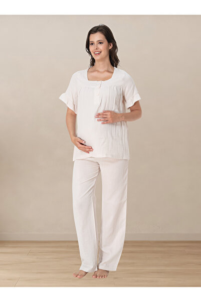 ByLohusa Soft Textured Muslin Fabric Maternity Set Effortt - Sand Beige