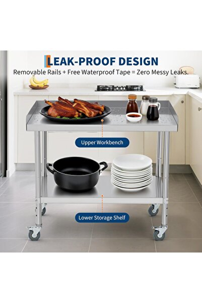 Garvee Commercial Stainless Steel Work Table - Heavy Duty Wheels - Removable ...