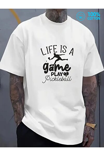 BASEPULSE تي شيرت 180G 100% Pickleball Life Game |   ملابس رياضية بيضاء أنيقة...