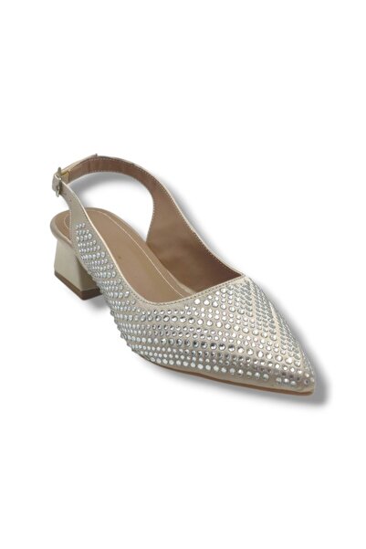 Cakgo Ceylan Shoes 125-26 Stoned Shiny Satin Short Square Heel Women's Shoes ...