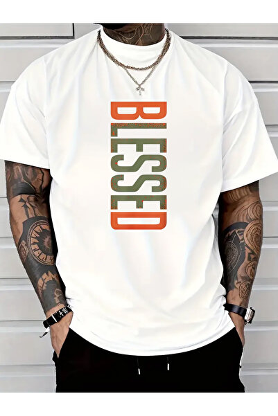BASEPULSE تي شيرت مطبوع عليه نمط Positive Blessing برقبة دائرية وأكمام قصيرة ...