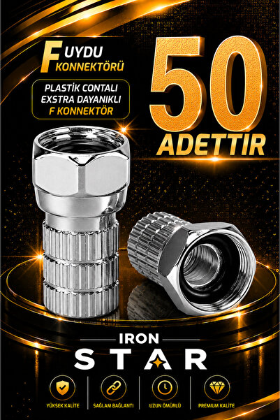 IRONSTAR 50 ADET F uydu konnektörü / RG6 F konnektör / Plastik contalı / RG6 ...