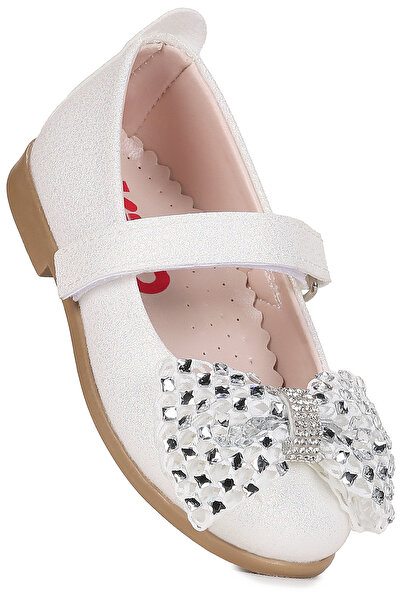 Kiko Kids Dongan Velcro Stoned Bowknot Girls' Ballerina Shoes