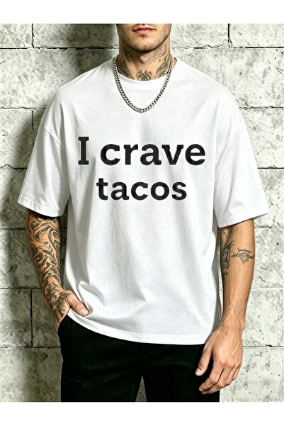 2mcup تي شيرت رجالي بتصميم جرافيك I Crave Tacos، برقبة مستديرة، فضفاض، 100% ق...