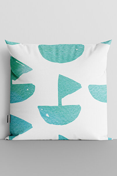 TicaretJet Turquoise Boats Double Sided Digital Printed Throw Pillow Cover - ...