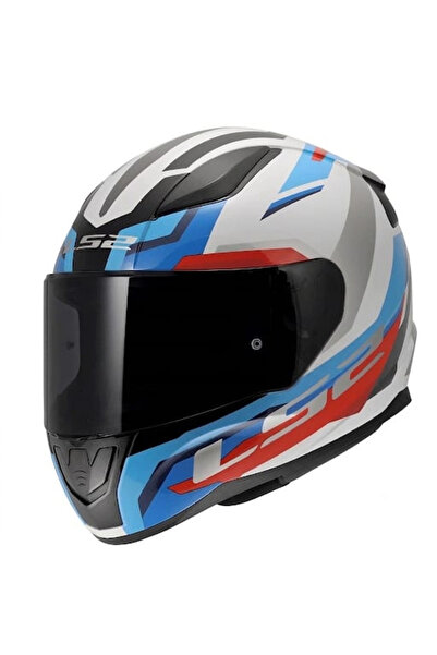 LS2 RAPID 2 HYPER BEYAZ-MAVİ-KIRMIZI KAPALI KASK (SİYAH+ŞEFFAF CAMLI)