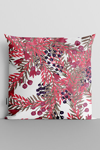 TicaretJet Purple and Red Flowers Red Leaves Double Sided Digital Printed Thr...