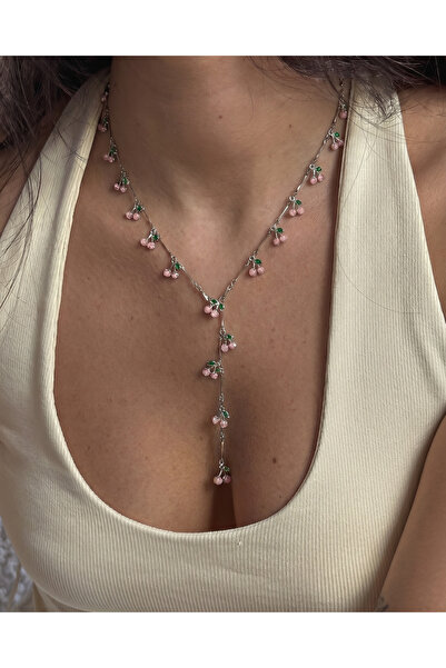 Gleemy accesories Gümüş renk Sallantılı Kiraz Figürlü Y Kolye