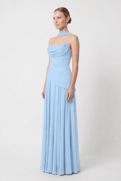 SpringStore Mavi Straplez Şifon Abiye