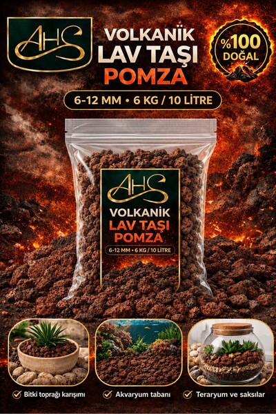 AHS Pomza 6-12mm 6 Kg 10 Litre Yanardağ Taşı Kırığı Kırmızı Akvaryum Teraryum...
