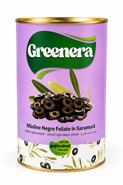 Greenera Măsline Negre Feliate în Saramură, Conținut Redus de Sare, Conservă ...
